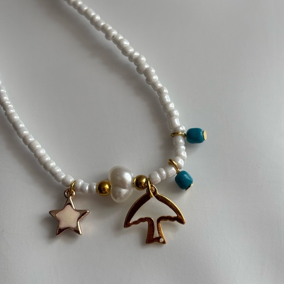 White Beaded Necklace with Charms - Picture 3 of 5